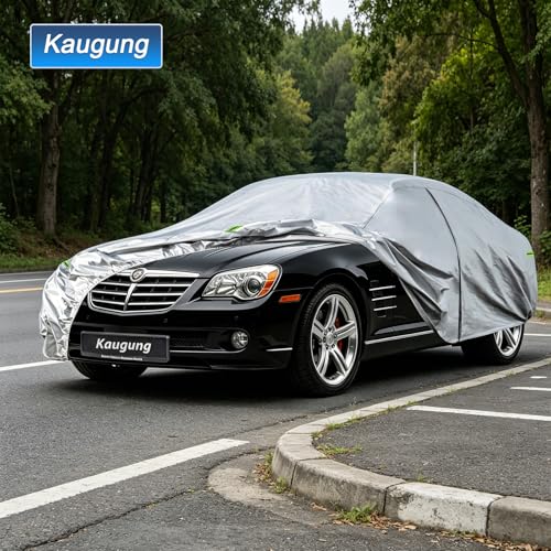 Image of Kaugung Car Cover Custom Fit for Chrysler Crossfire (2003-2007), 6 Layers Waterproof All Weather for Automobiles Full Exterior Cover Rain Sun Snow Protector with Door Zipper. Silver