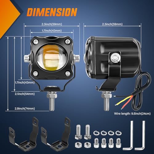 Image of Nilight Motorcycle Driving Lights 1.7 inch White Amber Spot Beam Fog Light LED Pods IP67 Waterproof Auxiliary Offroad Lighting for Motorbike Dirt Bike e-Bike Scooter Snowmobile ATV UTV SUV Truck