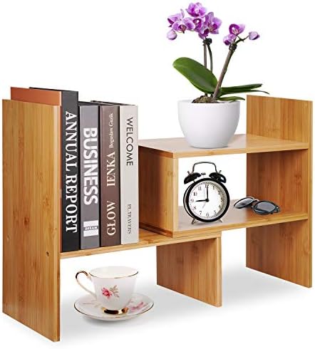 Desktop Shelf Organizer, Adjustable Wood Office Storage Rack, Counter