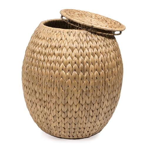 happimess SSL1000A Colt 17" Coastal Bohemian Handwoven Hyacinth Storage Stool with Lid for Storage and Decoration in Bedroom, Living Room, Kitchen, Dining Room, Entryway, Guestroom, Natural