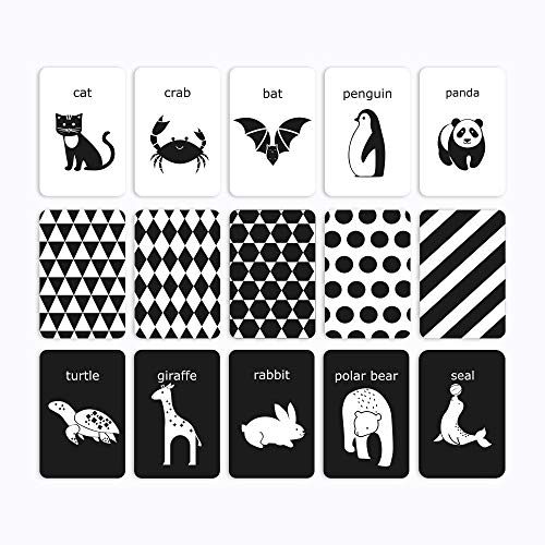 Image of PicoHemmo Flash Cards Black and White for Infants, 15 Cards 30 Pages Animal Letter Visual 4''x6'' /10cm x 15cm Designed for 0–6 Months Kids Babies with High Contrast …