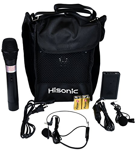 HISONIC HS120BT HL Portable PA System with Wireless Microphones and Lithium Rechargeable Battery and Car Cable Bluetooth Connected with Cell Phones and Pads Black