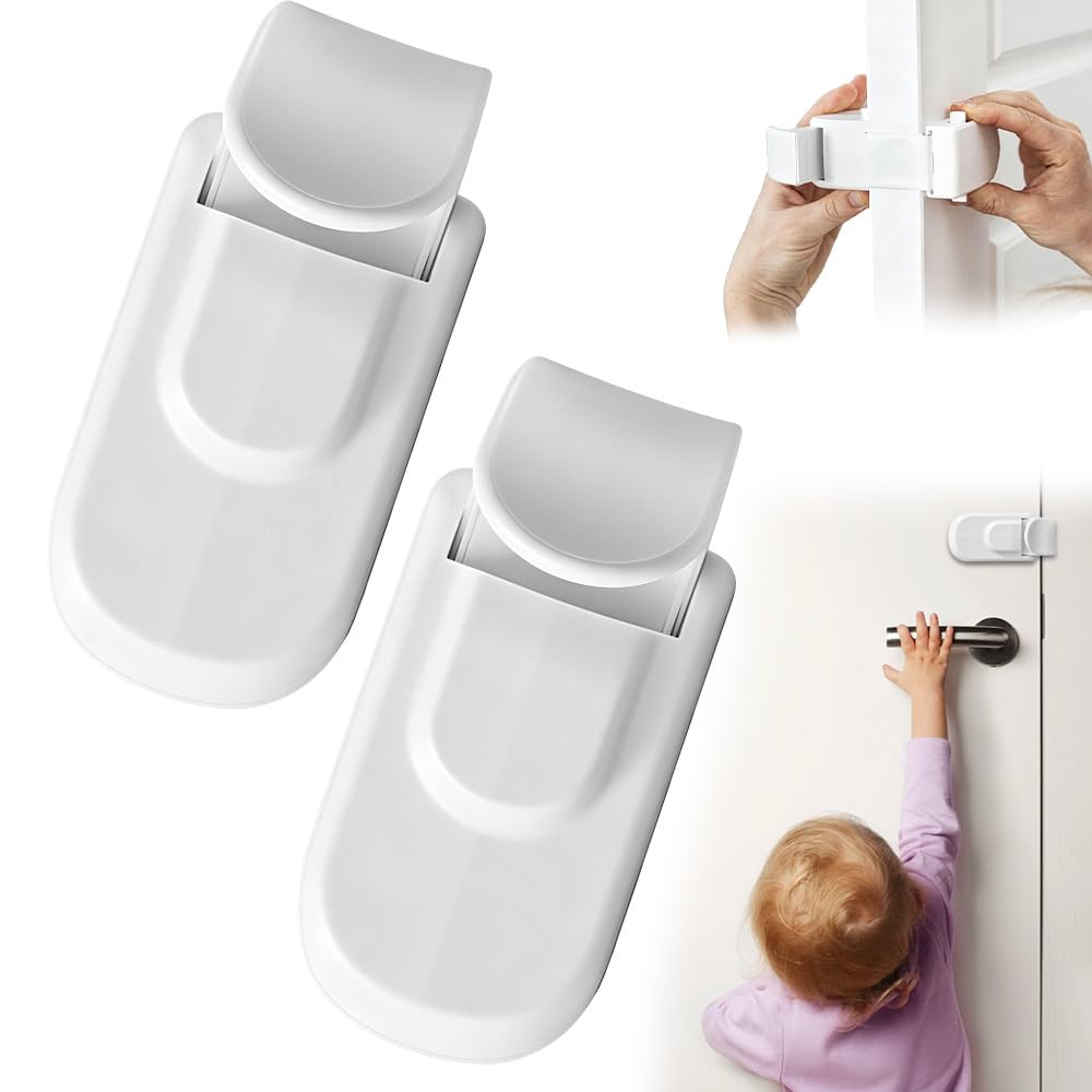 Wxeadu 2 PCS The Snap-On Door Lock Kids Can't Reach or Defeat, Child Locks for Doors, Child Proof Door Locks, Child Door Locks for Interior Doors, Simple Install Safety Locks for Child, Cats & Dogs