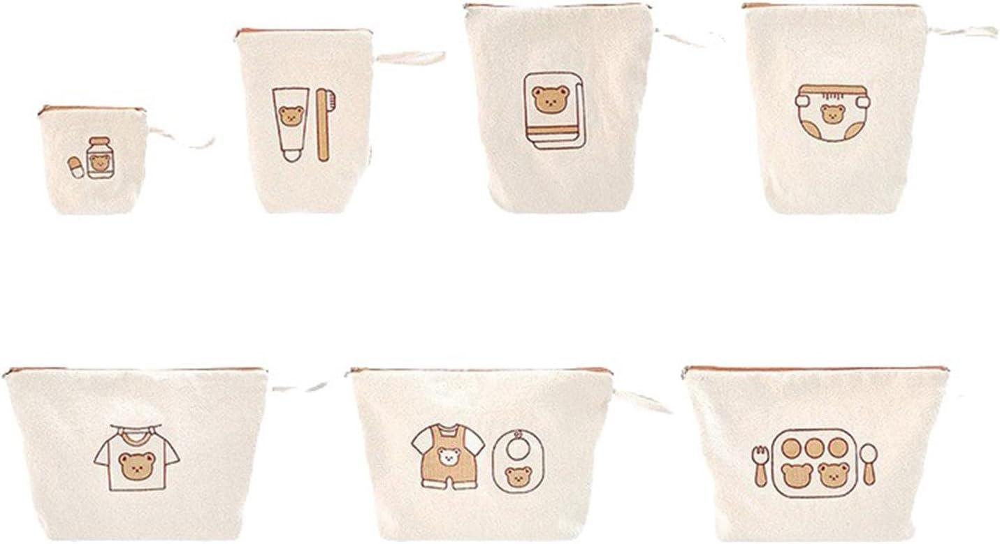 7pcs Portable Nappy Cartoon Animal Printes Baby Diaper Bag Set Multifunctional Organiser Case for Traveling Mom