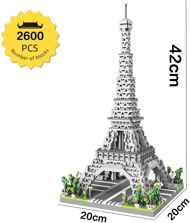 2600Pcs Eiffel Tower Architecture Mini Building Blocks Set for Adults - Micro Toy Building Bricks Model Kit - Educational Architecture Model Gift for Teens and Adults Age 14+