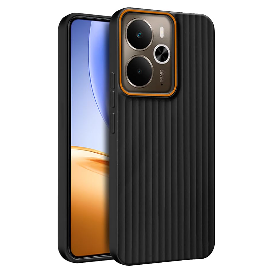 Image of Fashionury Ring Line Beam Design Back Case for Realme 14T 5G / Realme 14 5G | Ring Line Camera Protection | Vertical Beam Bump Protection |Rubberised Back Case for Realme 14T 5G / Realme 14 5G (Black)