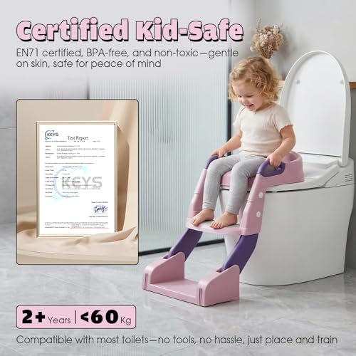 Playpals Potty Training Seat with Step Stool Ladder, 2 in 1 Potty Training Toilet with Urinals, Toddler Toilet Seat for Kids Boys Girls, Splash Guard Anti-Slip Pad Step Stool - Pink - Image 5