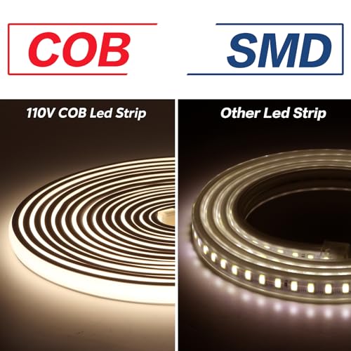 Image of AC 110V LED Lights 32.8 ft, Outdoor LED Strip Lights Waterproof IP67 Cuttable Flexible COB LED Light Strip 320LEDs 4000K White Super Bright Lighting for Bedroom Kitchen Under Cabinet Lights
