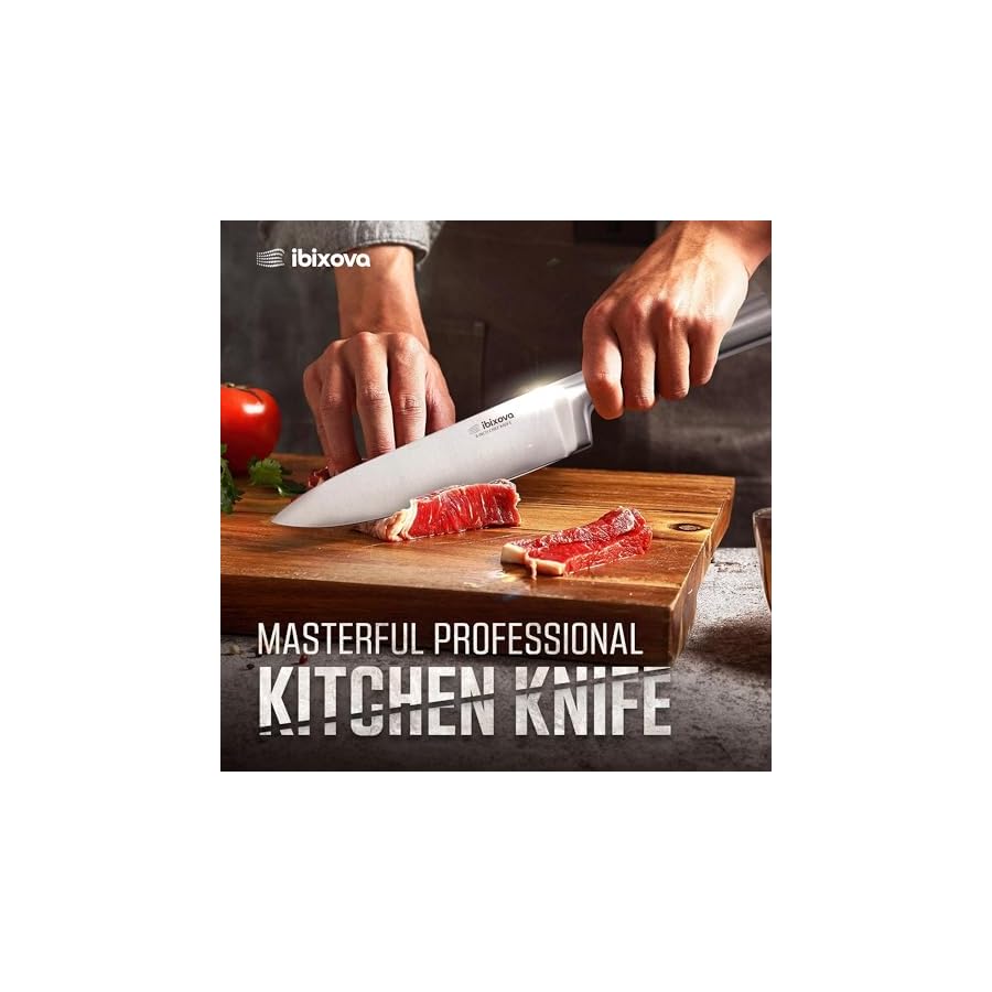 IBIXOVA Professional Kitchen Knife Set, Premium Japanese Stainless Steel 15-PC knives & Built-in Sharpening Block - Easy Sharpener for Cutting Steak - Knife Chef's roll Bag.