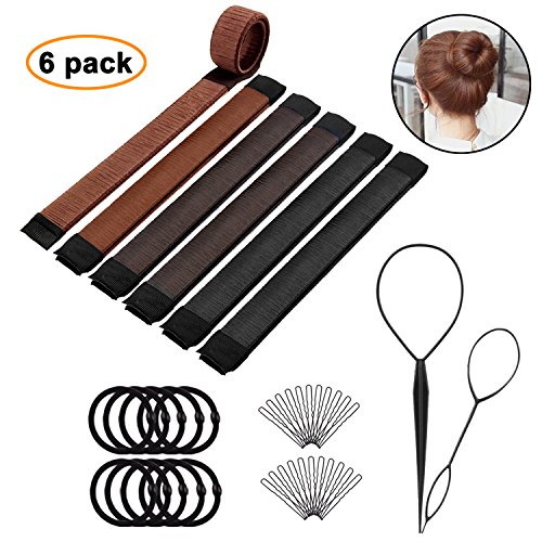 6 Pieces of Hair Band Accessory Set,Hair Bun Maker,Hair bands, U Shaped Pins and Tail Hair Styling Maker for Girls and Women