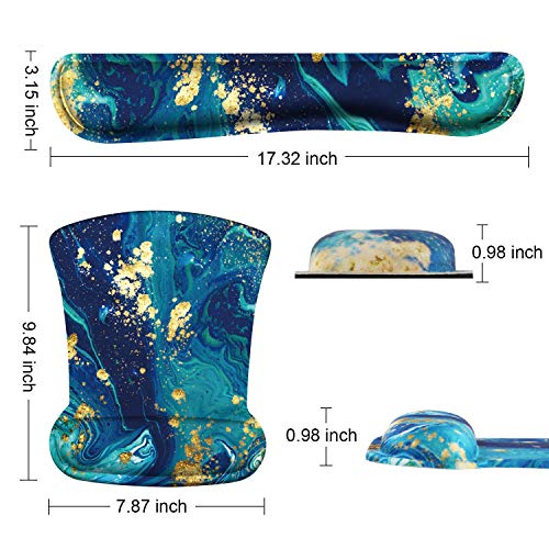 Icasso Keyboard Wrist Rest And Mouse Wrist Rest Pad, Made Of Memory Foam, Ergonomic Support, Easy Typing And Relieve Wrist Pain, Perfect For Gaming, Computer, Office, Laptop (F-Blue Gold) #TOP1