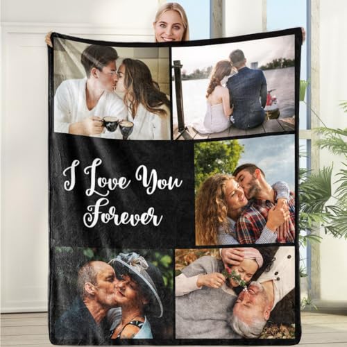 GlisterGlow Custom Blanket with Picture, Personalized Throw Blanket, Customized Photo Blanket, Couple Gifts for Boyfriend Girlfriend, Personalized Gifts for Wife Husband, Birthday Valentines