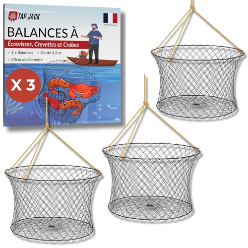 TAP JACK - Lot De 3 Nasses À Écrevisses - Grand Diamètre 30 Cm - Corde 4,5m - Épingle À Appât...