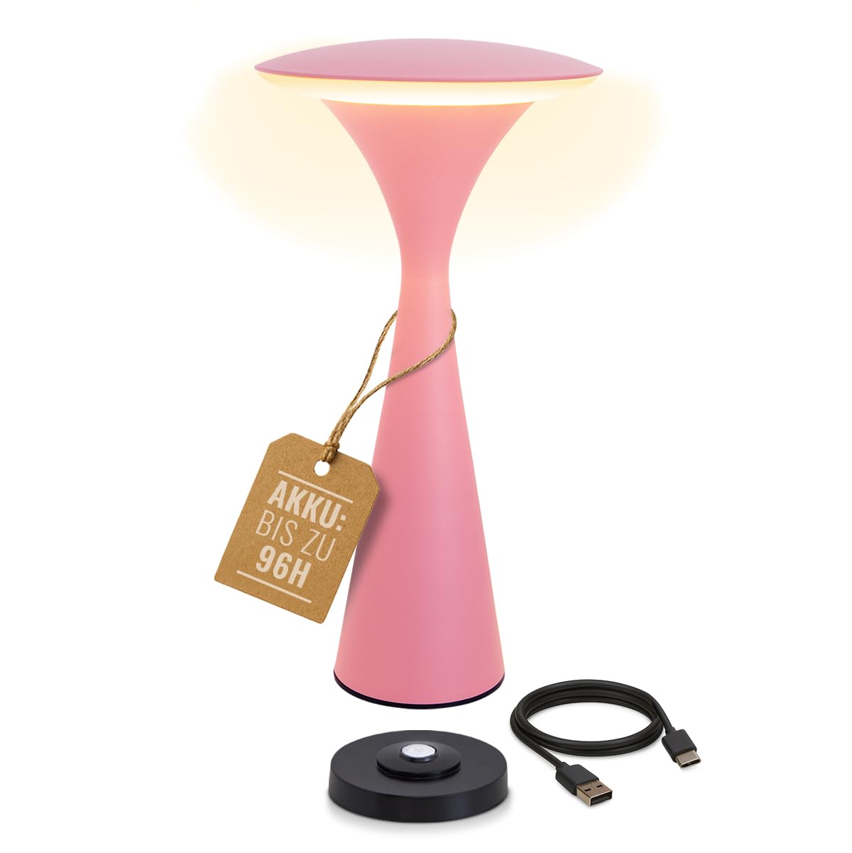 8 seasons design Tischlampe kabellos, dimmbar, Outdoor & Indoor - Hello Space - USB Ladestation, 27cm, Aluminium (pink), LED warmweiß bis kaltweiß, Touch Control, Akku Tischleuchte