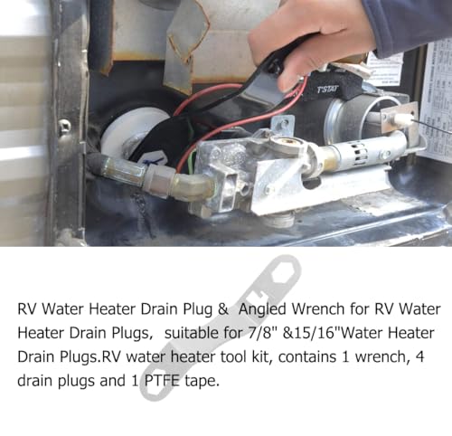 Image of RV Water Heater Drain Plug & Wrench Kit,Suitable for 7 /8 inch &15 /16 inch Drain Plug Include Angled Wrench, 4PK 1 /2 inch NPT Replacement Plugs, 1 Roll PTFE Tape