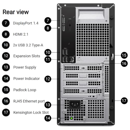 Image of Dell Pro Tower Essential Desktop PC, 14th Gen Intel 10-Core i5-14400, 16GB DDR5 RAM, 512GB PCIe SSD, WiFi 6, Bluetooth 5.4, DisplayPort, HDMI, Windows 11 Pro, Business Computer Tower