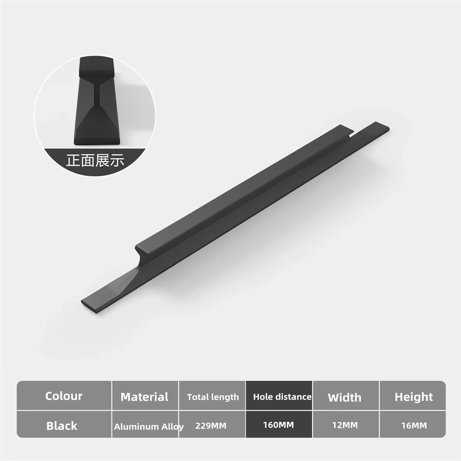 Long Furniture Handles Black Golden Cupboard Wardrobe Pulls Aluminum Kitchen Cabinets Pulls Handles for Cabinets Drawers 1Pcs(Black-160mm)