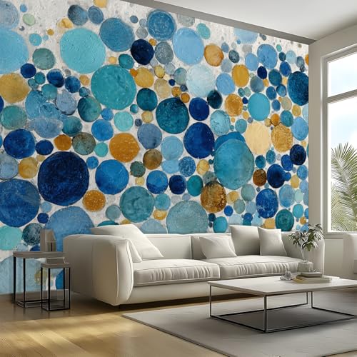 Papel Pintado Estampado De Puntos Dorado Azul Autoadhesivo,Geometría Abstracta Fotomural Grande de Lienzo,Mural de Pared Adhesivo y Removible para Hogar Salón 250 x 175 cm