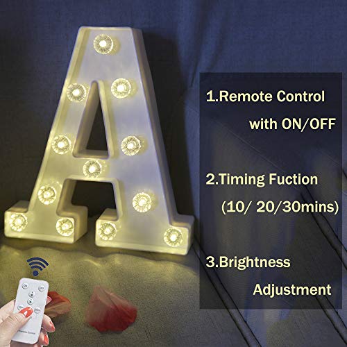 Led Letter Lights White Marquee Letters Alphabet Light Up Sign With Diamond Bulbs Remote Control Timer Dimmable Wedding Birthday Party Decoration Letters (A) #TOP1