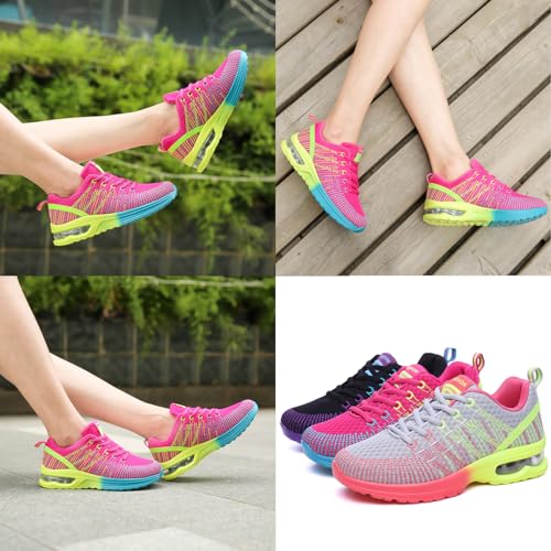 Hitmars Laufschuhe Damen Turnschuhe Luftpolster Sneaker Atmungsaktiv Sportschuhe Leicht Joggingschuhe rutschfest Straßenlaufschuhe Walkingschuhe Fitness Running Outdoor Rot EU 39