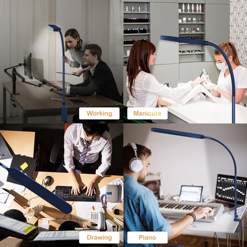 Image of SKYLEO LED Desk Lamp - Desk Light for Home Office - Flexible Gooseneck - 5 Color Modes X 11 Brightness Levels - 1300LM - Timmer & Memory Function - 12W Clip on Light - Blue
