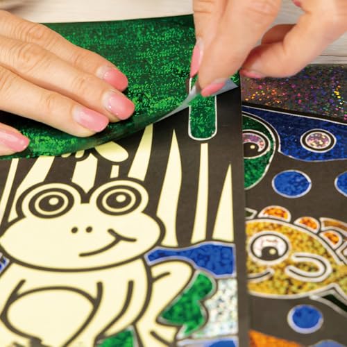 Galt Fab Foil Art Kids Craft Set – Peel and Press Foil Art with 8 Cute Animal Pictures, 25 Colourful Sparkly Sheets & Guidebook – No Mess Creative Craft Kits for Kids Age 6+ - Image 5