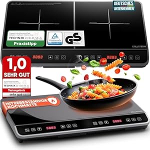 Stillstern Doppel-Induktionskochfeld | Doppel-Induktionskochplatte [3600W] mit Lautlos-Funktion & Turbo-Boost, 12-28cm, 18 Temperaturstufen & Leistungsstufen, 24h Timer, Kindersicherung, Touch