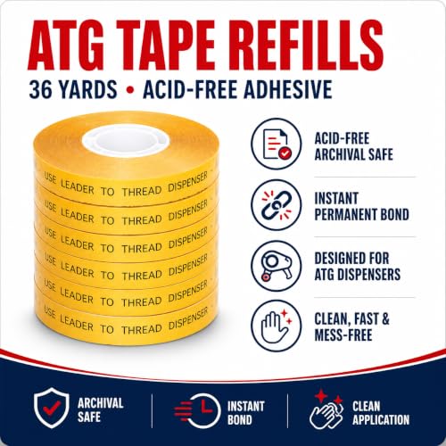 Image of GGR Supplies ATG Tape Refills, 3 /8 Inch x 36 Yards (Pack of 6), Acid-Free Adhesive Transfer Tape, Double-Sided Reverse Wound ATG Gun Refills for Picture Framing, Scrapbooking, Crafts and Packaging
