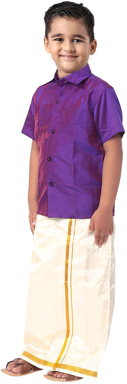 SJS King Boy's Shirt/Genxt Dhoti Regular Fit (Dark Purple, 12-13 Years) - Image 2 thumbnail