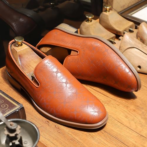 Santimon Men's Leather Slip-On Dress Loafers Embossed Pattern Formal Business & Casual Shoes3