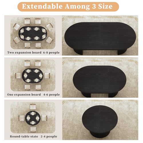 HUAHUU Extendable Round Dining Table for 4-8, 39in-77in Long Large Kitchen Table with Fluted Base, Space Saving Modern Farmhouse Oval Dinner Tables for Dining Room, Kitchen, Living Room, Black - Image 5