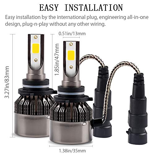 1797 9006 Hb4 Headlight Fog Led Light Bulbs Amber Yellow 3000K Color For Trucks Cars Lamps Drl Lights Fan Plug Daylight Kit Replacement 12V 24V 72W 7200Lm Super Bright Cob Chips Pack Of 2 #TOP3