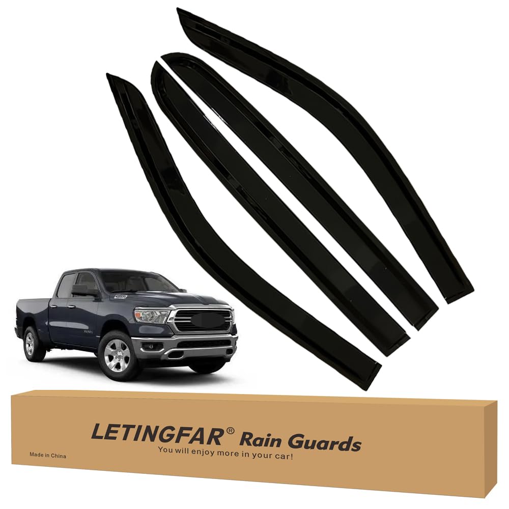 Tape-on Rain Guards for 2009-2024 Dodge Ram 1500 Crew Cab, for 2009-2024 Dodge Ram 1500 Accessories，Side Vent Visors Shades Window Deflectors for Dodge Ram 1500