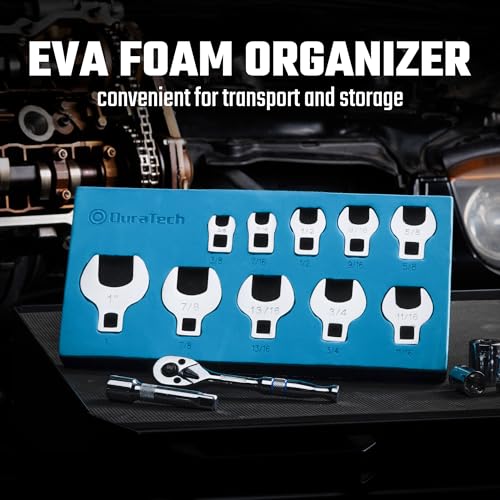 Image of DURATECH 10-Piece 3 /8 inch Drive Crowfoot Wrench Set, SAE, 3 /8 inch-1 inch | Open End Wrench Set, for Brake & Fuel Line Fittings in Tight Space, CR-V Steel, with EVA Foam Tool Organizer
