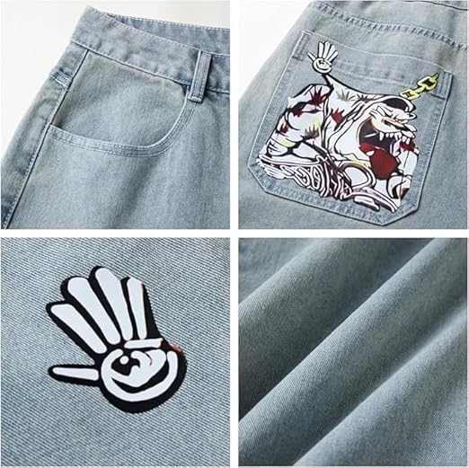 Baggy Jeans Goth Pants Street Wear Women Men Hip Hop Street Y2K Jeans Skeleton Vintage Denim Wide Leg Pants Wear3