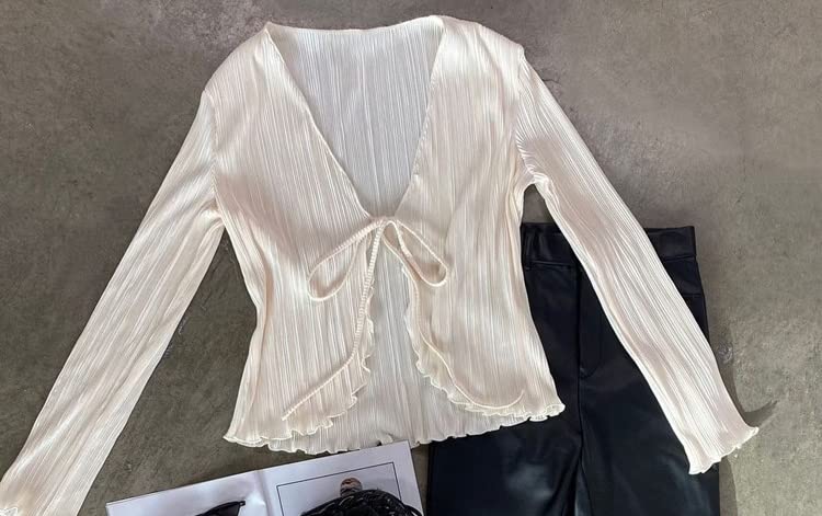 Women Sheer Button Up Blouse Sexy Collared Shirts Mesh Flare Sleeve Crop Top Y2k Vintage Streetwear4
