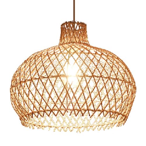 HKOLIMB Lampada a Sospensione in Rattan Boho, 15,7 Lampada a Sospensione in Vimini Intrecciato a Mano a 1 Luce Lampada a Sospensione a Cesto Naturale in Stile costiero per Isola Cucina, lavello, s
