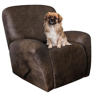 ANARACHON Leather Like Recliner Chair Covers Heavy Duty, 4 Pieces Recliner Cover for Recliner Chair, Leather Cover for Recliner slipcovers Washable for Pets (Dark Brown)