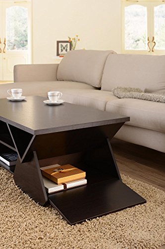 Iohomes Chinua Contemporary Storage Coffee Table With Multiple Open Shelves And 2 Drop Down Compartments, 47", Espresso #TOP3