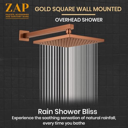Image of ZAP OHSQ65 360 Degree Rotation Rose Gold Square Overhead Shower SUS304 Stainless Steel | Anti-MIcrobial Silicon Nozzle, Ultra Thin & Lightweight- 6 x 6 inch Showerhead with 15 Inch Rod
