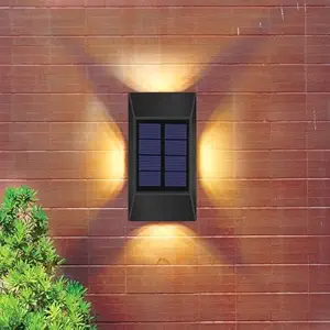 Epyz Solar Wall Light Outdoor Waterproof Four Side Garden Decoration Wall Lamps,Step Small Lamp Fence Courtyard Decor 12 Led [ Warm Yellow Pack of 1 ]