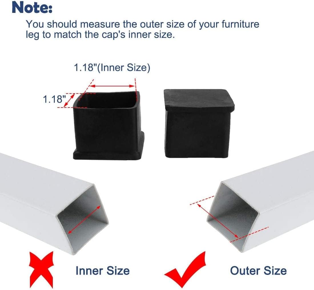 XYWHPGV PVC Table Leg Covers Fine Tip Feet Furniture Cover Sliding Floor Protector 100pcs 30x30mm(1.18"x1.18") Internal Size Reduce Noise and Previous