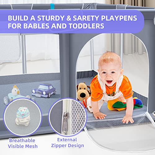 Suposeu Baby Playpen, Playpen For Toddler, Indoor & Outdoor Kids Activity Center With Anti-Slip Base, Sturdy Safety Play Yard With Soft Breathable Mesh, Large Playard For Babies(Gray,50”×50”) #TOP2