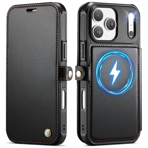 PlusnapX for iPhone 17 Pro Max Slim Case Wallet Wireless Charging, Black