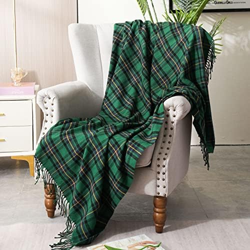 Buffalo Plaid Throw Blanket for Couch Farmhouse Check Style - Soft Cozy Lightweight with Tassels for Bed Sofa Living Room Home Office Outdoor - 50 x 60 Inches - Forest Green