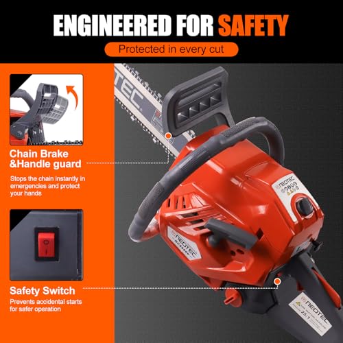 68CC Gas Powered Chainsaw 22 24 Inch Bar Chainsaws 2-Cycle Cordless Handheld Petrol Gasoline Chain Saw for Tree Felling Forestry Logging Backyard Storm Cleanup Farm Wood Cutting