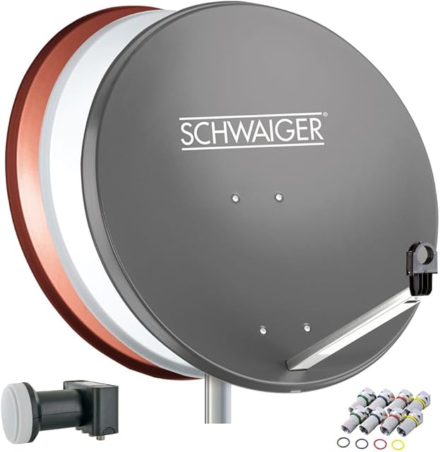 SCHWAIGER 517 SAT system kompletny zestaw Antena satelitarna, Quad LNB (cyfrowy), 8x F-wtyk 7mm, antena satelitarna stalowa, antracytowa z materiałem montażowym