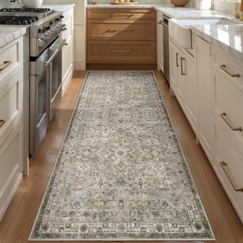Tangsoo 2x6 Washable Runner Rug for Hallway,Non Slip Boho Vintage Beige Rug