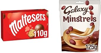 Maltesers Chocolate Gift Box, Chocolate Gift, 110g & Galaxy Minstrels Milk Chocolate Bag, Chocolate Gift, 125g