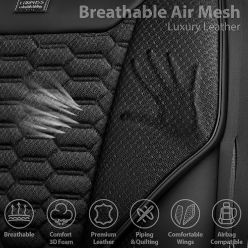 Image of CAR PASS 3D Foam Mesh Leather Car Seat Covers Front Seats, Leather Mesh Front Seat Covers for Car,Breathable Universal Fit for SUV Truck Sedan Van Automotive, Armrest Airbag Compatible,Black